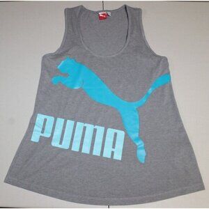 Womens PUMA Logo Scoop Neck Sleeveless Tank Top Medium Gray Cotton Athletic Gym